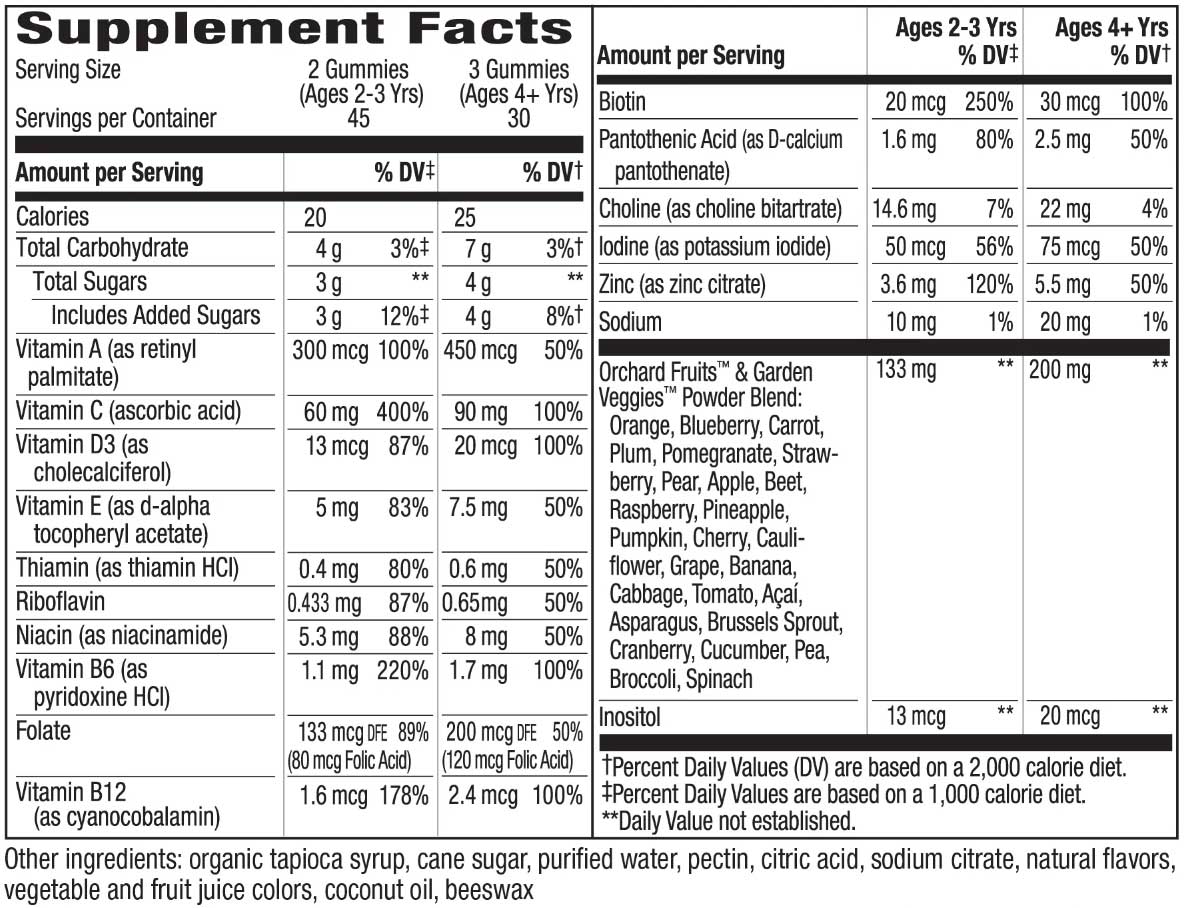 Nature's Way Alive Kids Premium Gummy Multivitamin (Formerly Alive Multi-Vitamin Gummies For Children)Ingredients