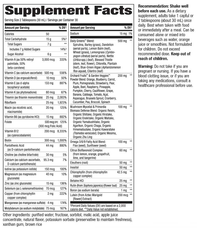 Nature's Way Alive! Max Potency Liquid Multi-Vitamin Ingredients