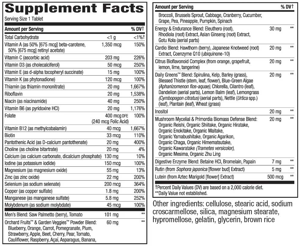 Nature's Way Alive! Men’s Ultra Multivitamin (Formerly Once Daily Men's Ultra Potency) Ingredients