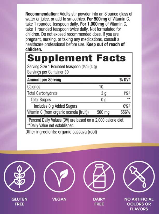 Nature's Way Alive! Organic Vitamin C Powder Ingredients