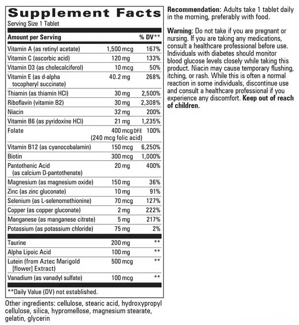Nature's Way Alpha Betic Multivitamin Ingredients