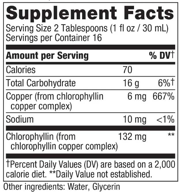 Nature's Way Chlorofresh Liquid (Unflavored) Ingredeints