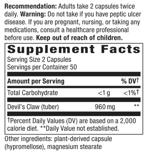 Nature's Way Devil's Claw Root Ingredients