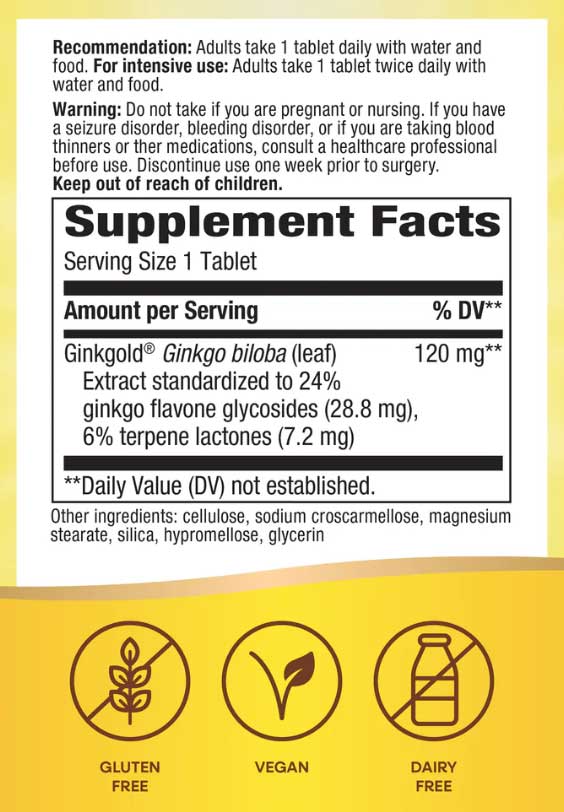 Nature's Way Ginkgold Max Ingredients