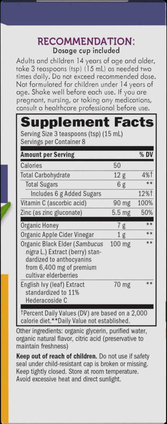Nature's Way Sambucus HoneyBerry Cough Syrup Ingredients