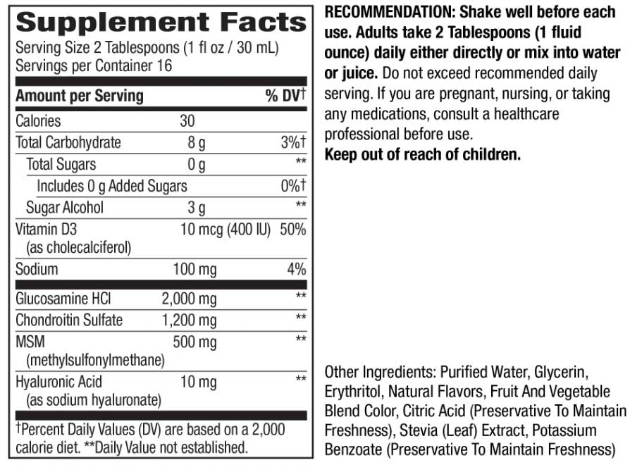 Nature's Way Joint Movement Glucosamine Liquid Ingredients