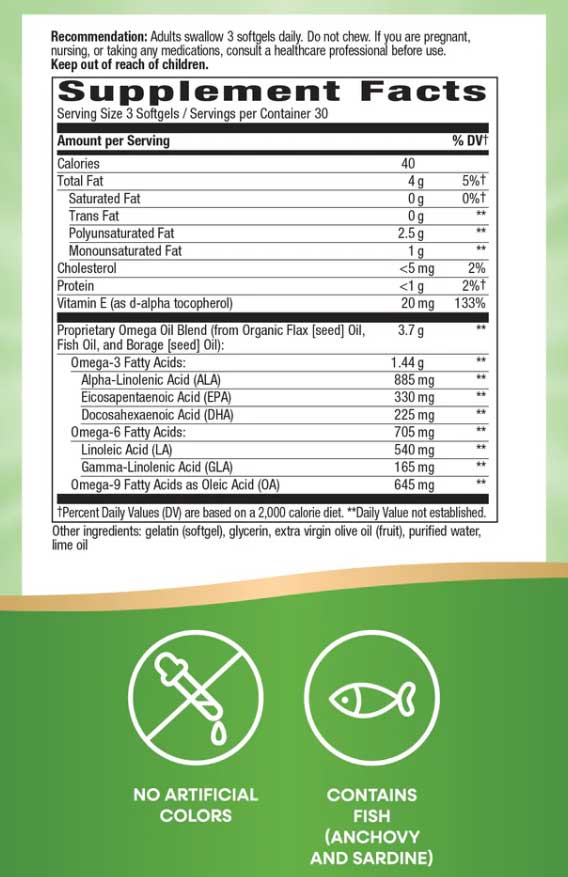 Nature's Way Mega 3/6/9 Omega Blend (Formerly Mega 3/6/9 Blend 1350 mg) Ingredients