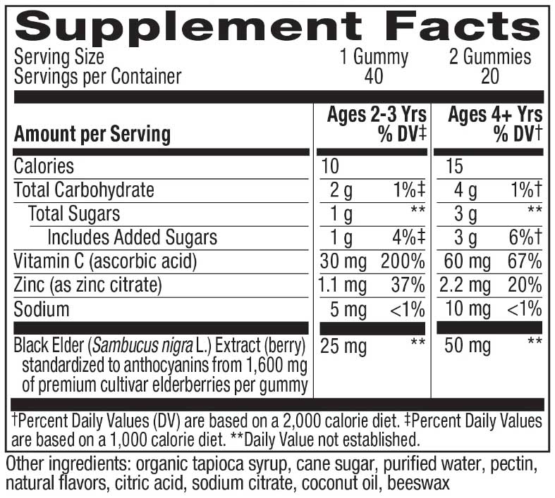 Nature's Way Sambucus Kids Immune Gummies Ingredients