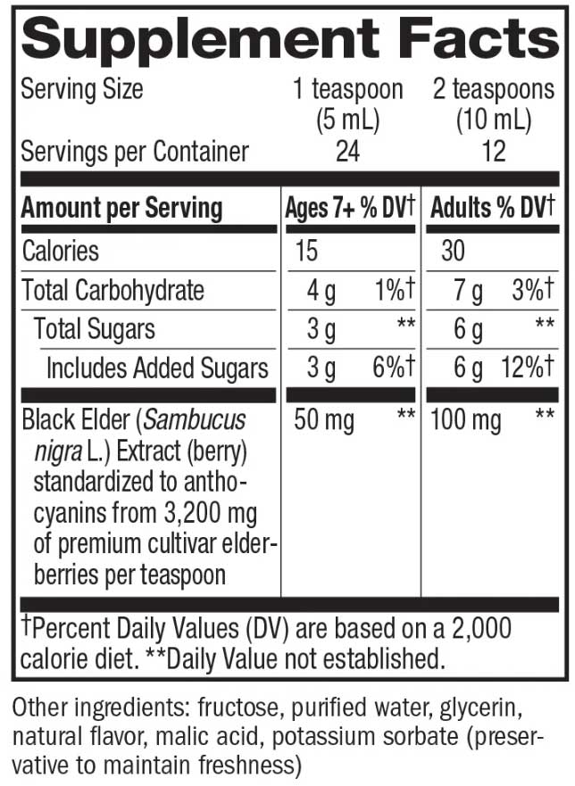 Nature's Way Sambucus Traditional Immune Syrup (Formerly Original Syrup) Ingredients