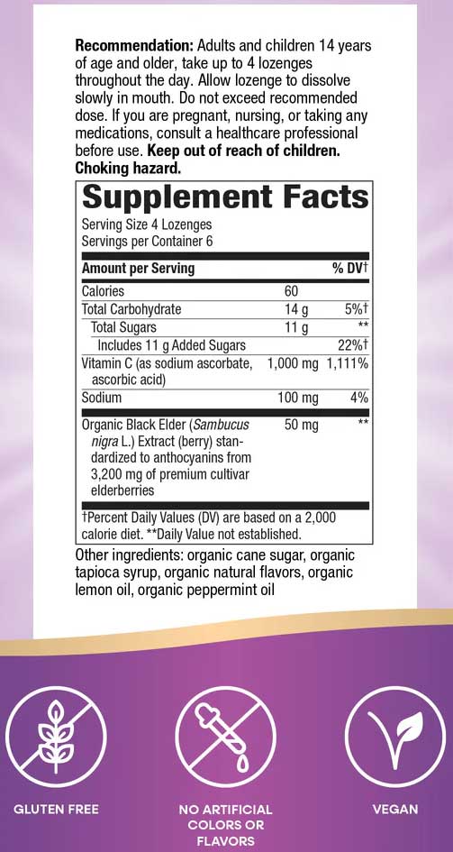 Nature's Way Sambucus Vitamin C Tropical Lozenges Ingredients