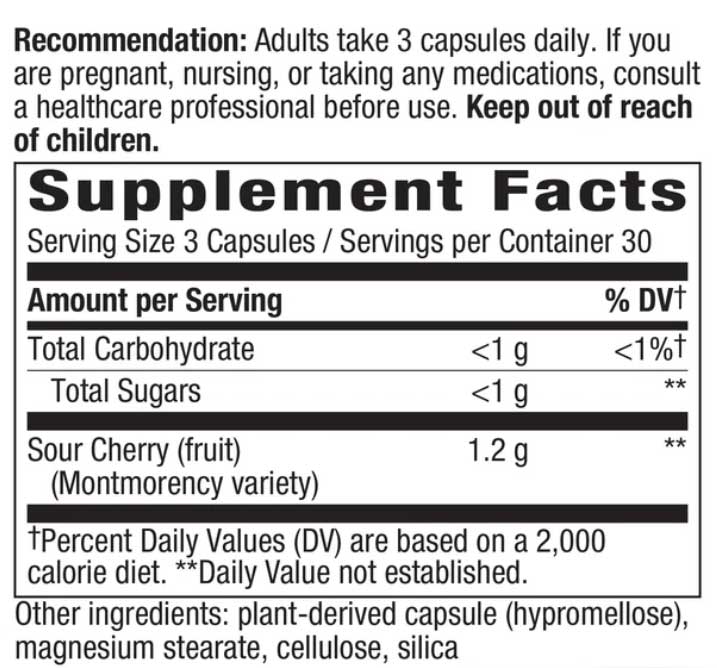 Nature's Way Tart Cherry Ultra Capsules Ingredients