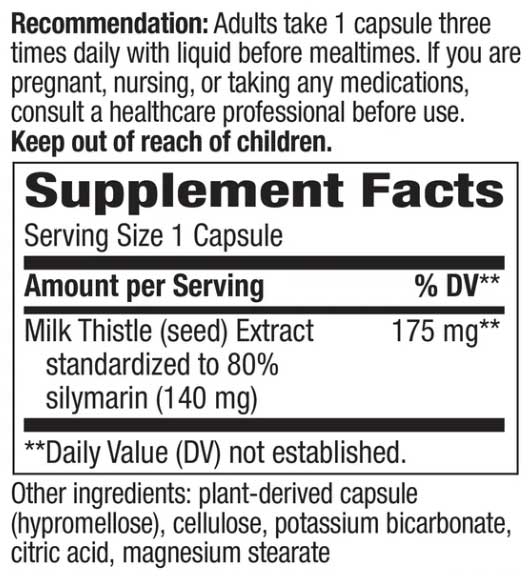 Nature's Way Thisilyn Milk Thistle Extract (Standardized) Ingredients