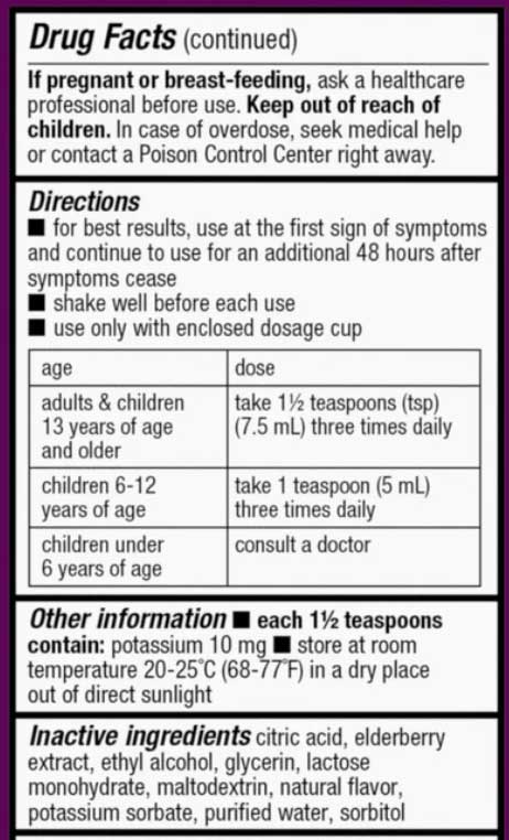 Nature's Way Umcka Elderberry Cold+ Flu Relief Syrup Ingredients