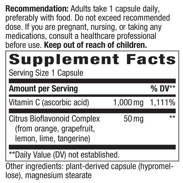 Nature's Way Vitamin C with Bioflavonoids Extra Strength Ingredients
