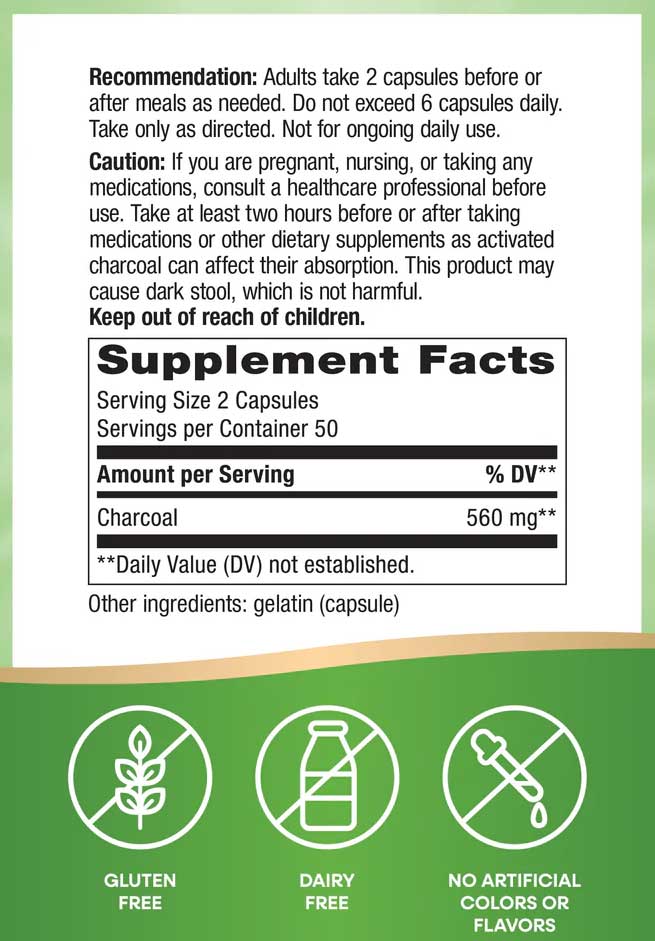 Nature's Way Activated Charcoal (Teal) Ingredients