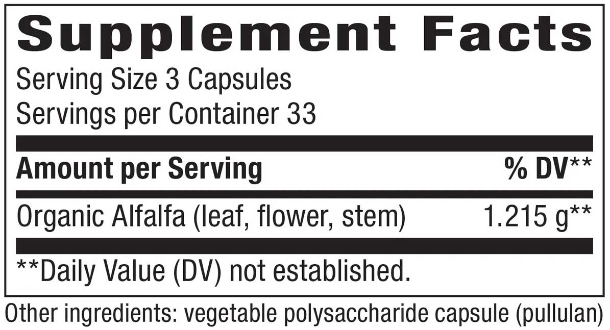 Nature's Way Alfalfa Ingredients