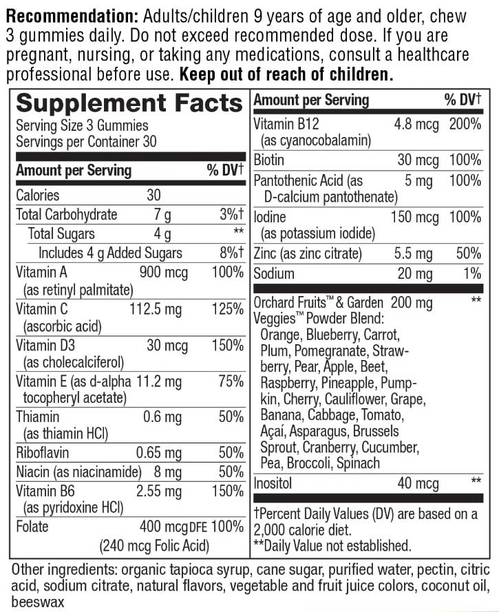 Nature's Way Alive! Adult Premium Gummies Multivitamin Ingredients