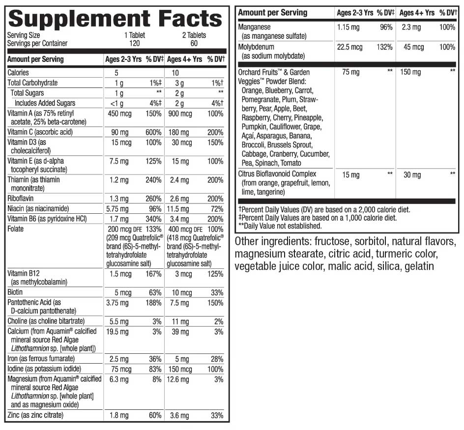 Nature's Way Alive! Kids Chewable Multivitamin Ingredients