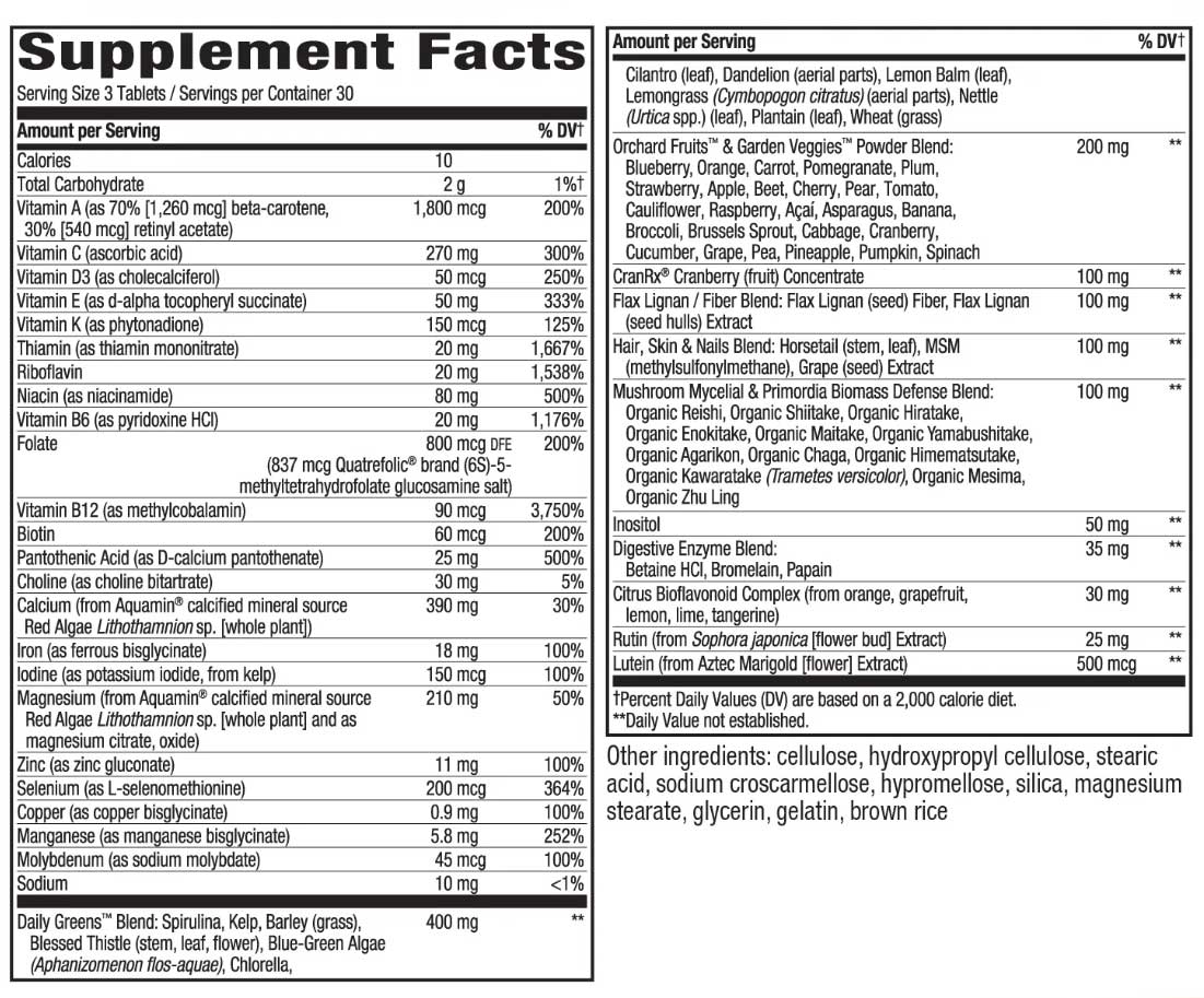 Nature's Way Alive! Max3 Potency Women’s Multivitamin Ingredients