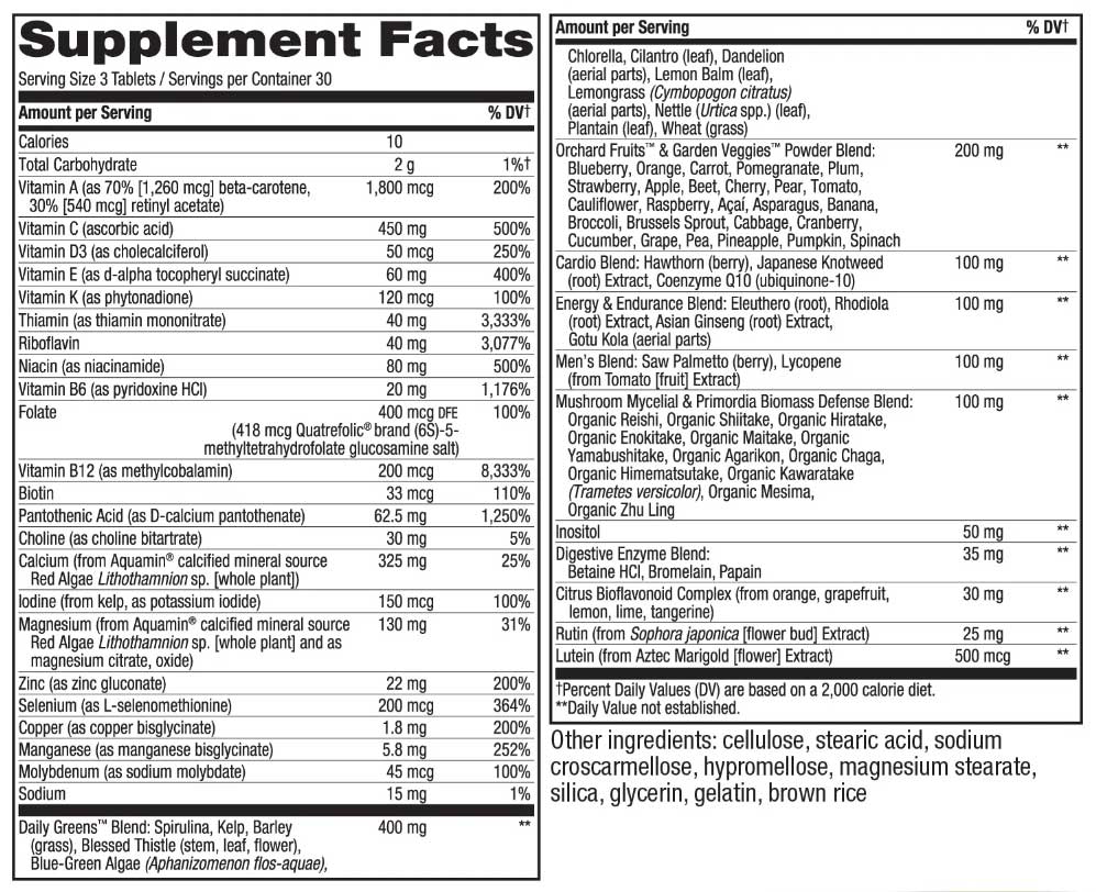 Nature's Way Alive! Max3 Potency Men's Multivitamin Ingredients
