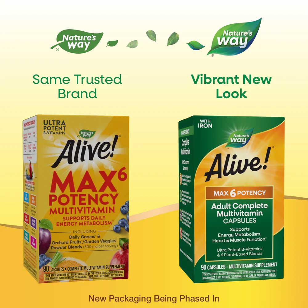 Nature's Way Alive! Max6 Potency Multivitamin (with Iron) New Look