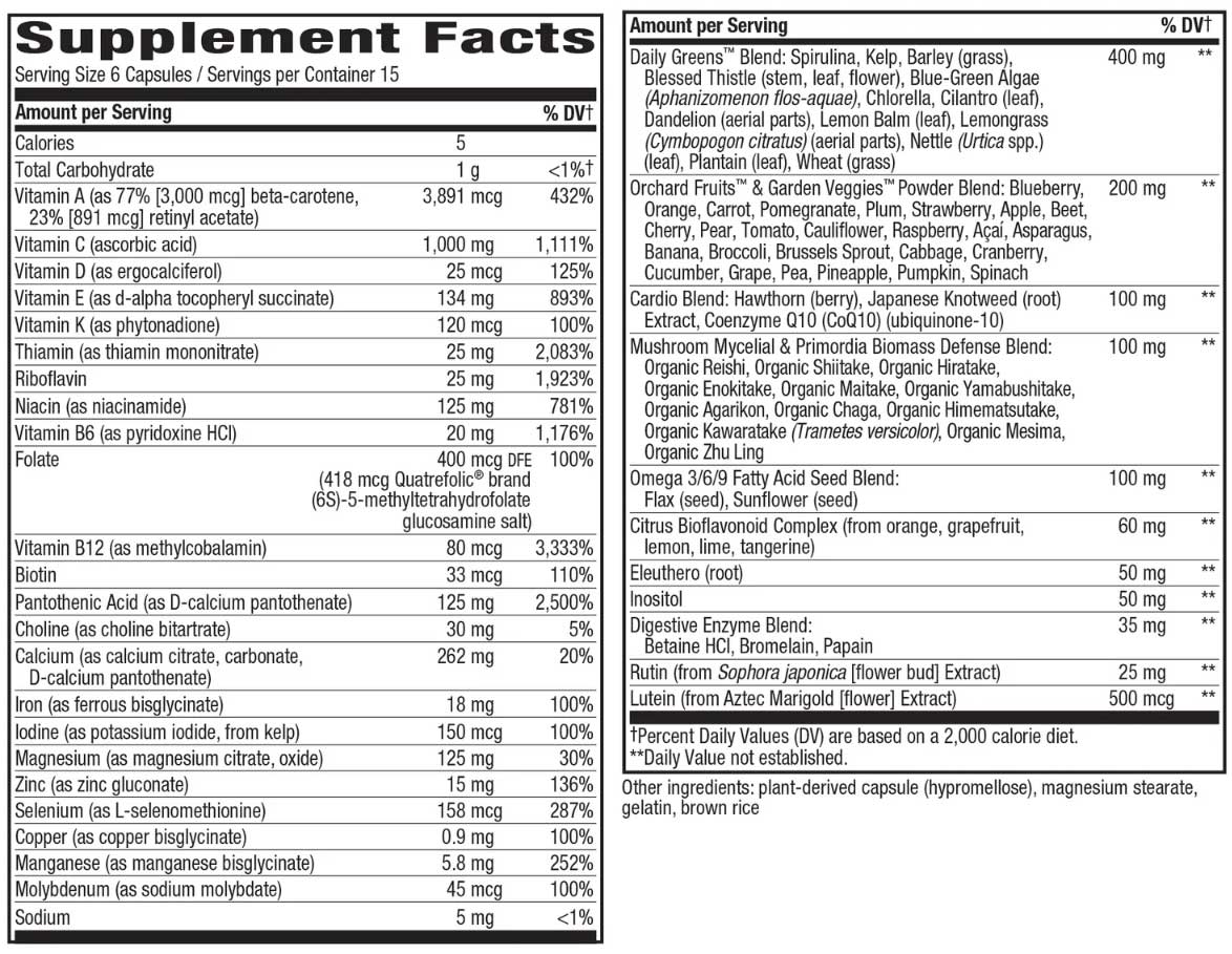 Nature's Way Alive! Max6 Potency Multivitamin (with Iron) Ingredients