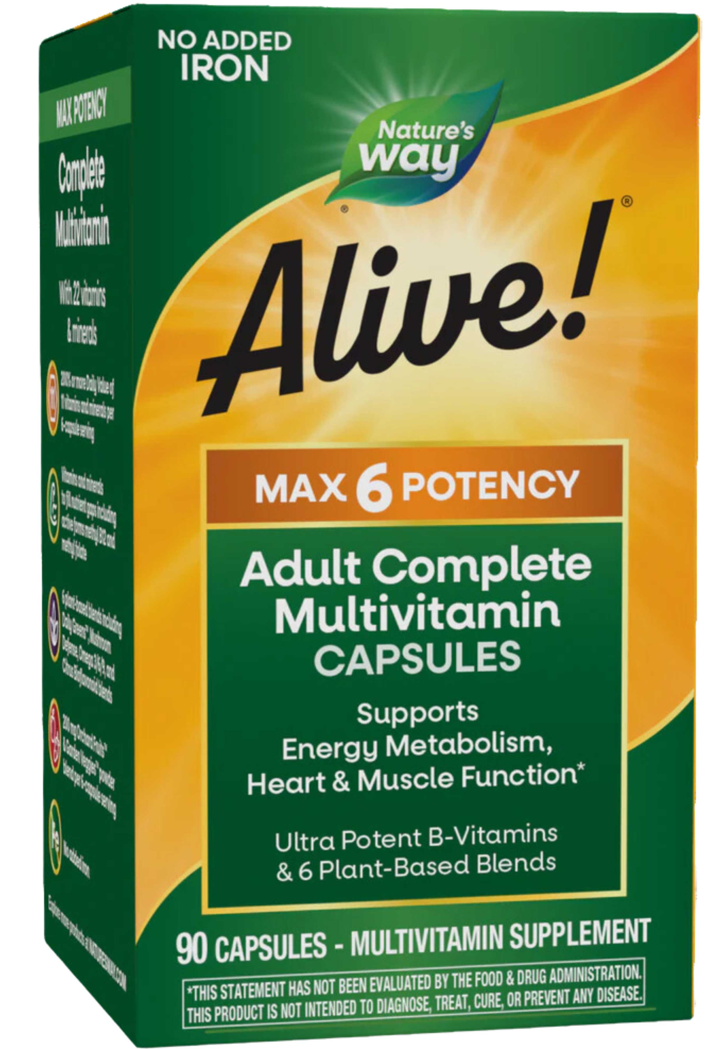 Nature's Way Alive! Max6 Potency Adults Multivitamin (No Added Iron)