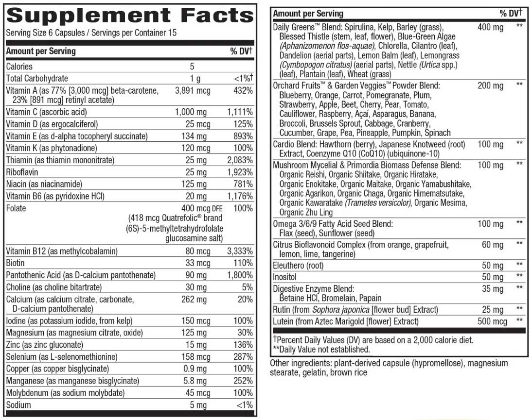 Nature's Way Alive! Max6 Potency Adults Multivitamin (No Added Iron) Ingredients