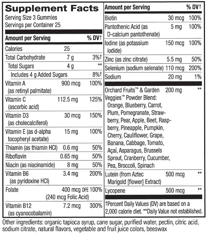 Nature's Way Alive! Men's 50+ Premium Gummy Multivitamin Ingredients