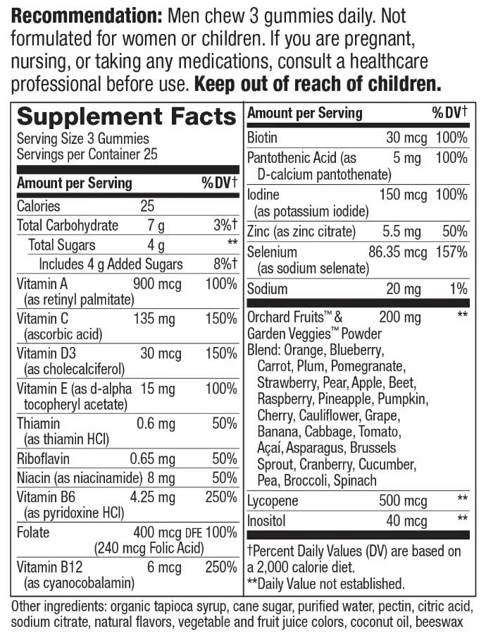 Nature's Way Alive! Men's Premium Gummies Multivitamin Ingredients