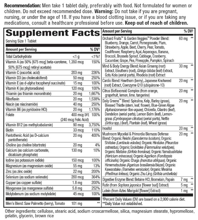 Nature's Way Alive! Once Daily Men's 50+ Ultra Potency Ingredients