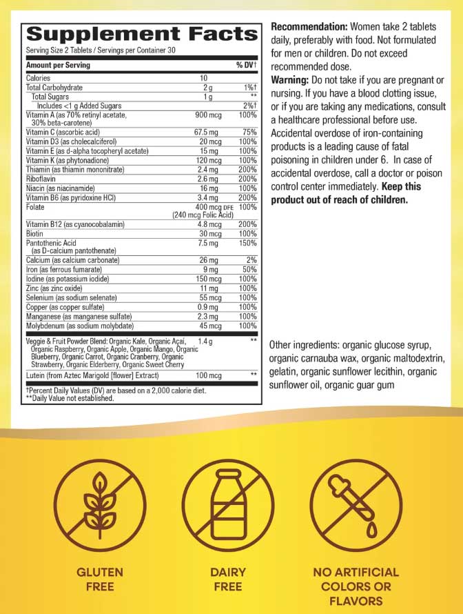 Nature's Way Alive! Women's Garden Goodness Complete Multivitamin Ingredients