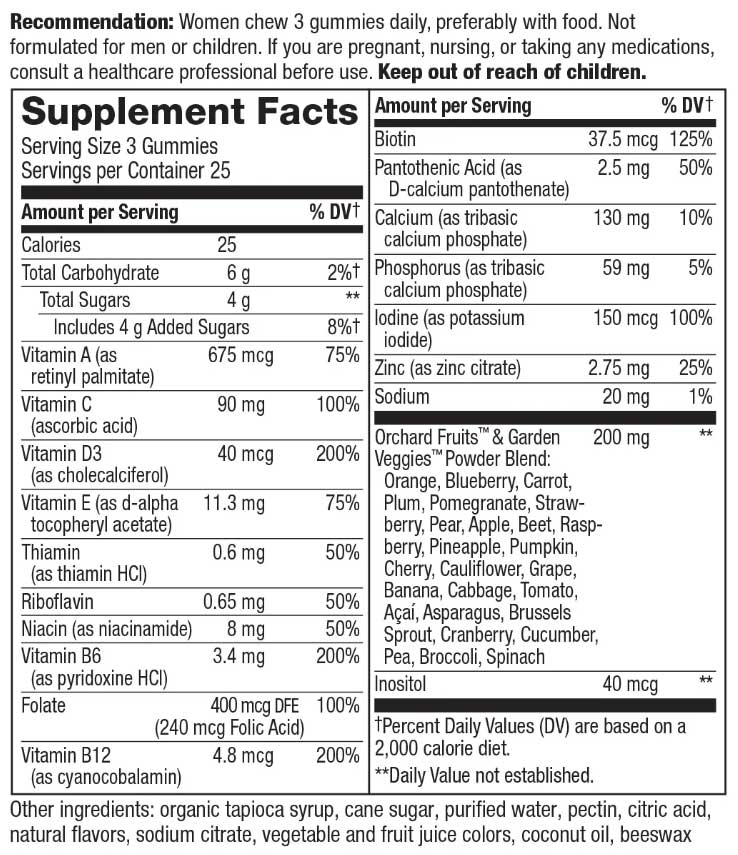 Nature's Way Alive! Women’s Premium Gummies Multivitamin Ingredients