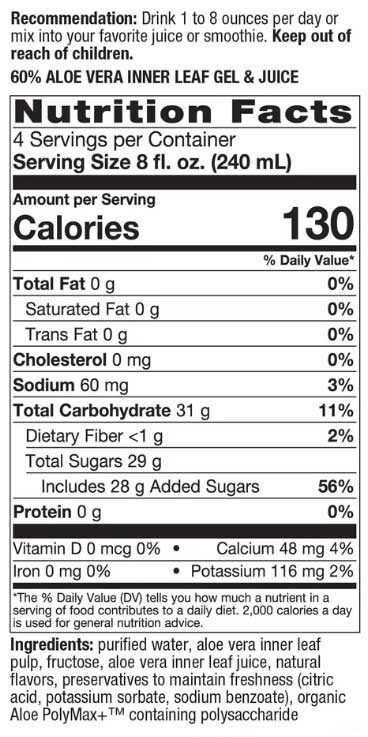 Nature's Way Aloe Vera Inner Leaf Gel & Juice Ingredients