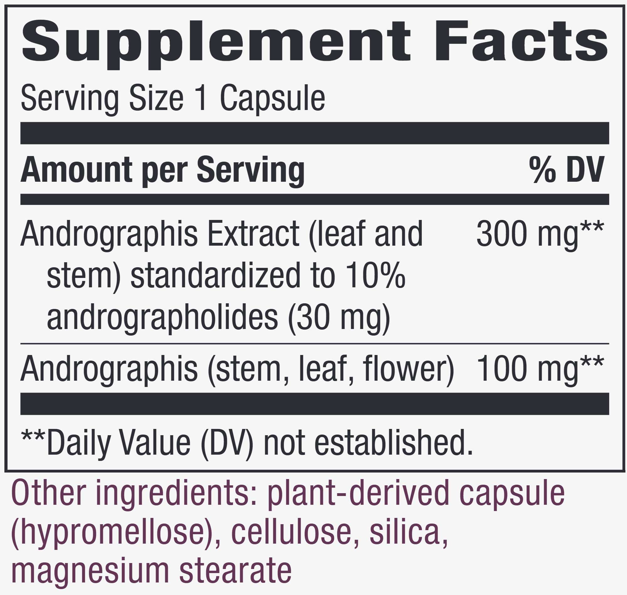 Nature's Way Andrographis Premium Extract Ingredients