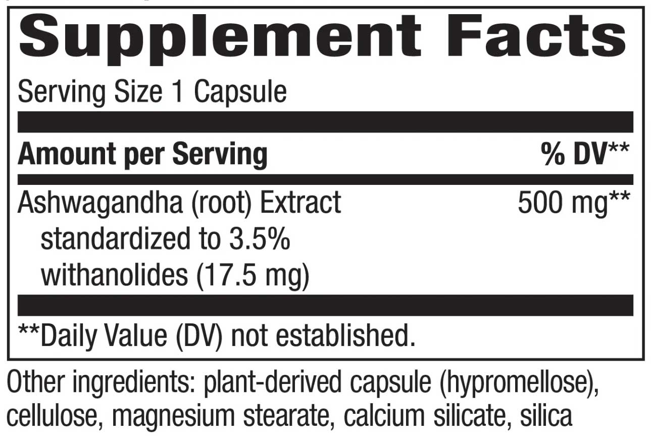 Nature's Way Ashwagandha Ingredients