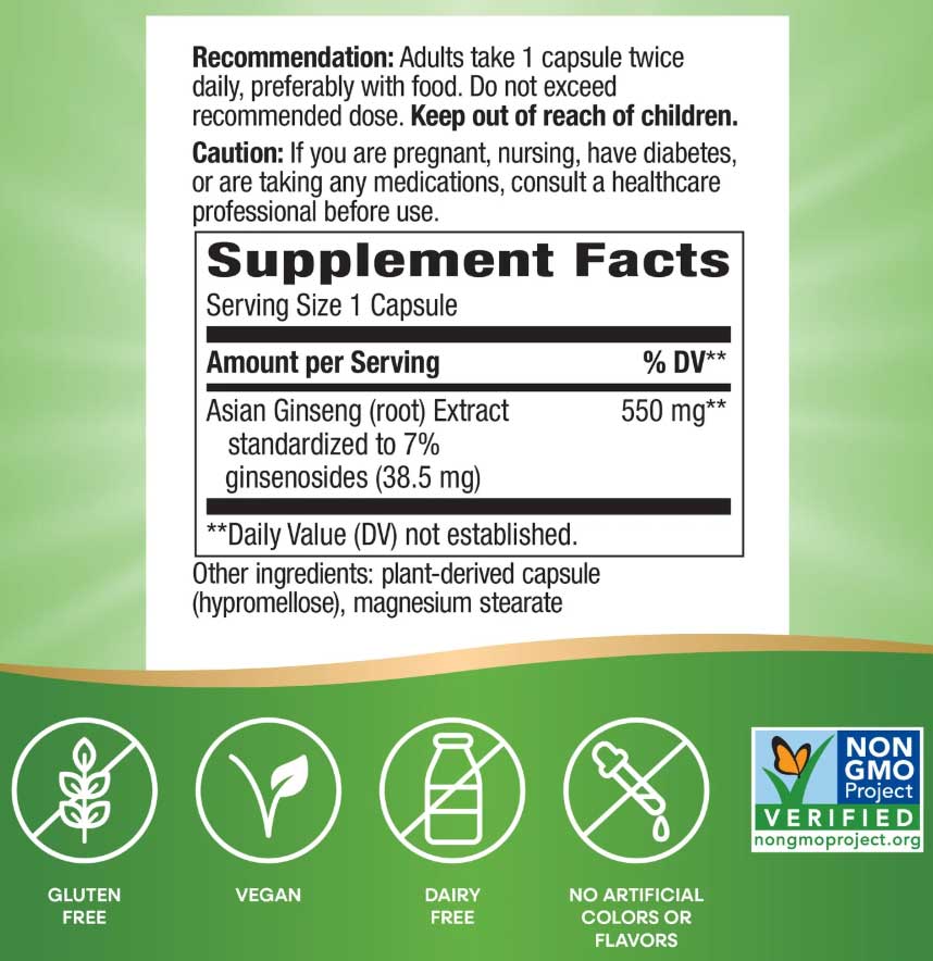Nature's Way Asian Ginseng (Premium Extract) Ingredients