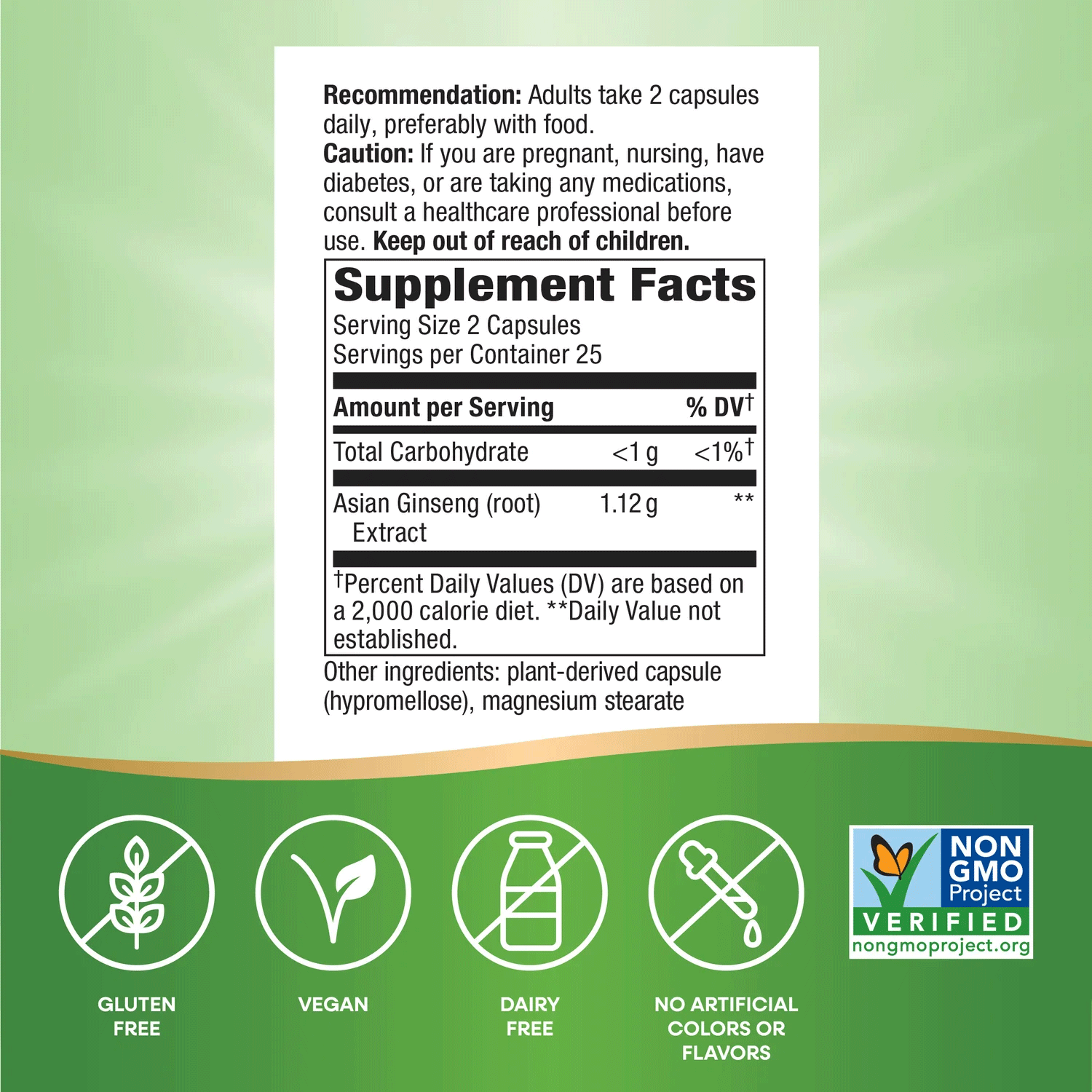 Nature's Way Asian Ginseng Ingredients