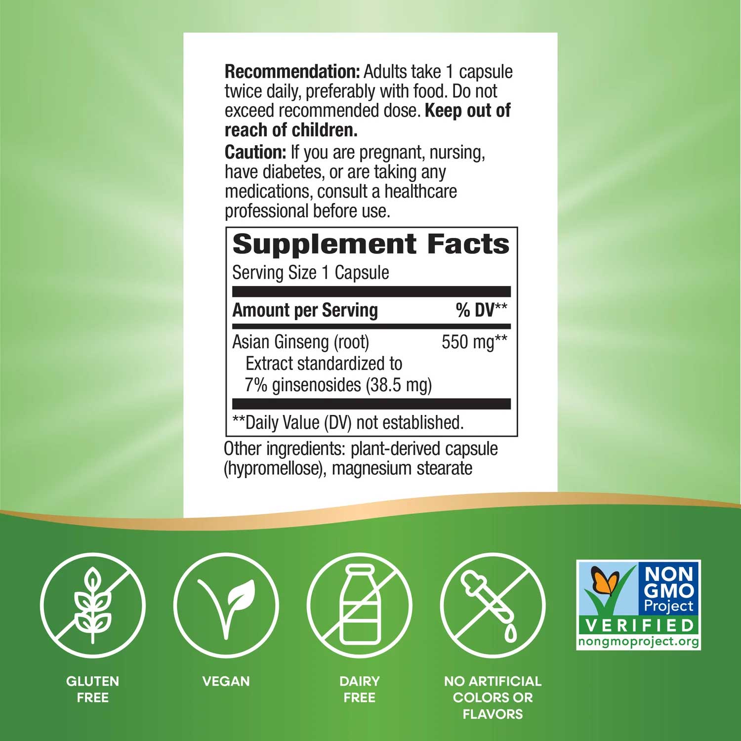 Nature's Way Asian Ginseng (Standardized Extract) Ingredients