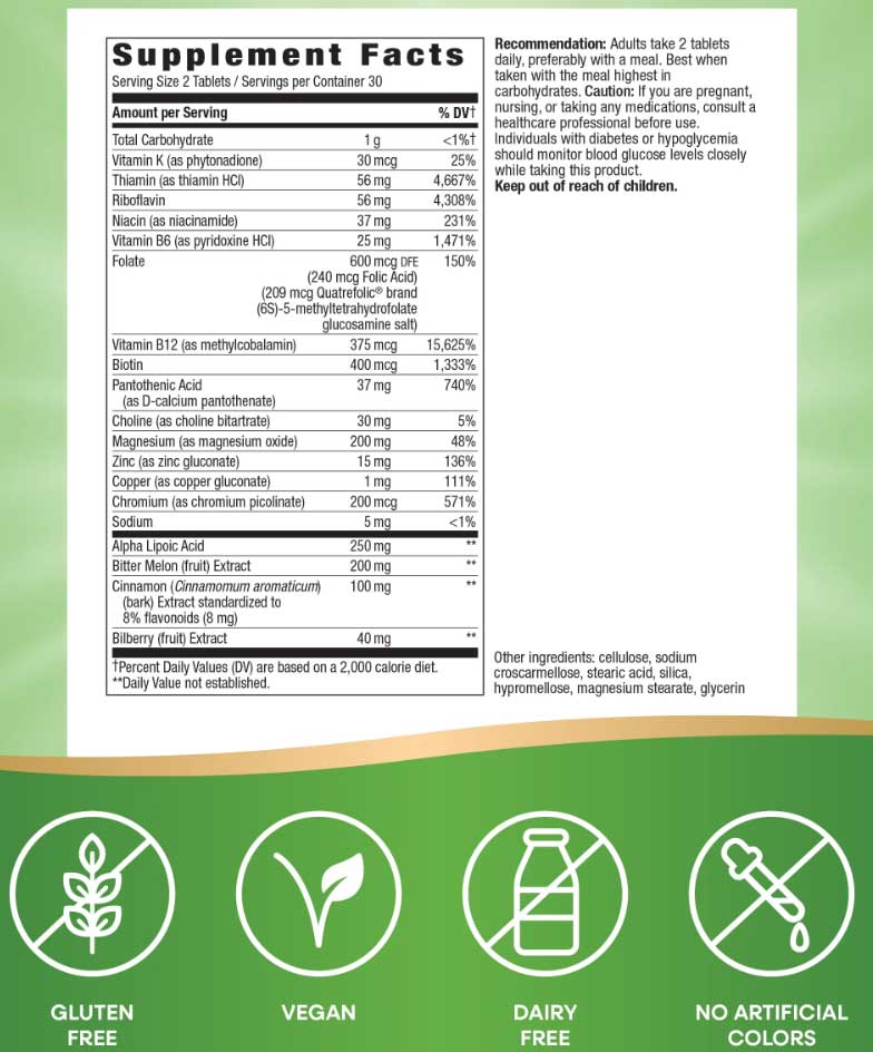 Nature's Way Blood Sugar Manager Tablets Ingredients