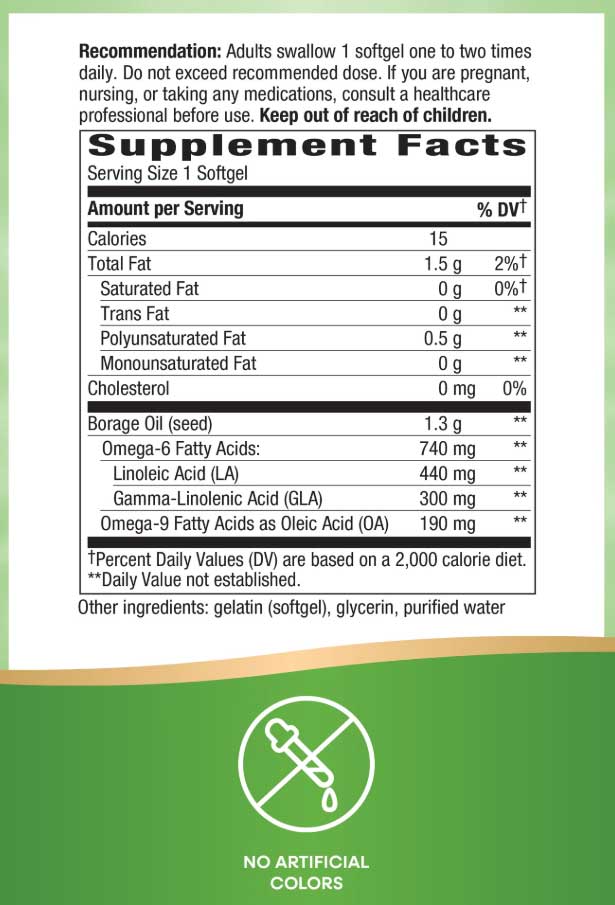 Nature's Way Borage Oil 1300 mg (Formerly EfaGold Borage Oil 1300 mg) Ingredients