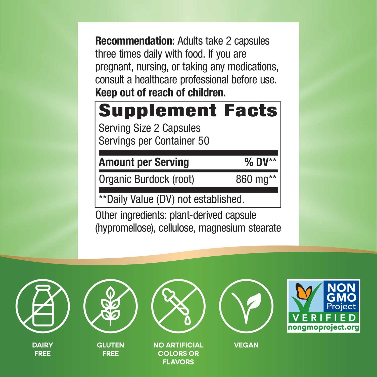 Nature's Way Burdock Root Ingredients