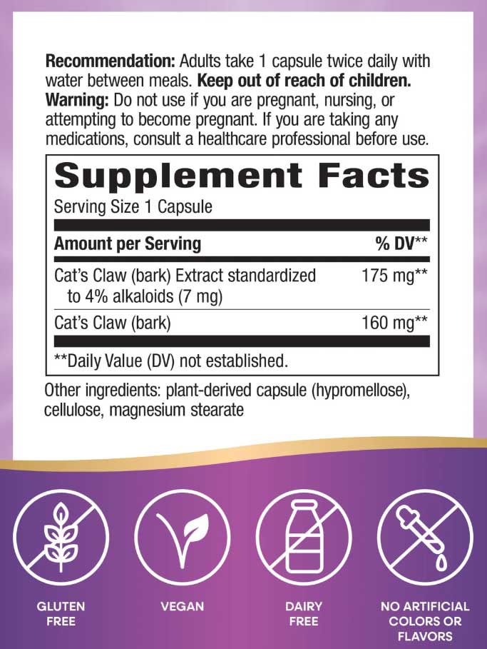 Nature's Way Cat's Claw Premium Extract Ingredients
