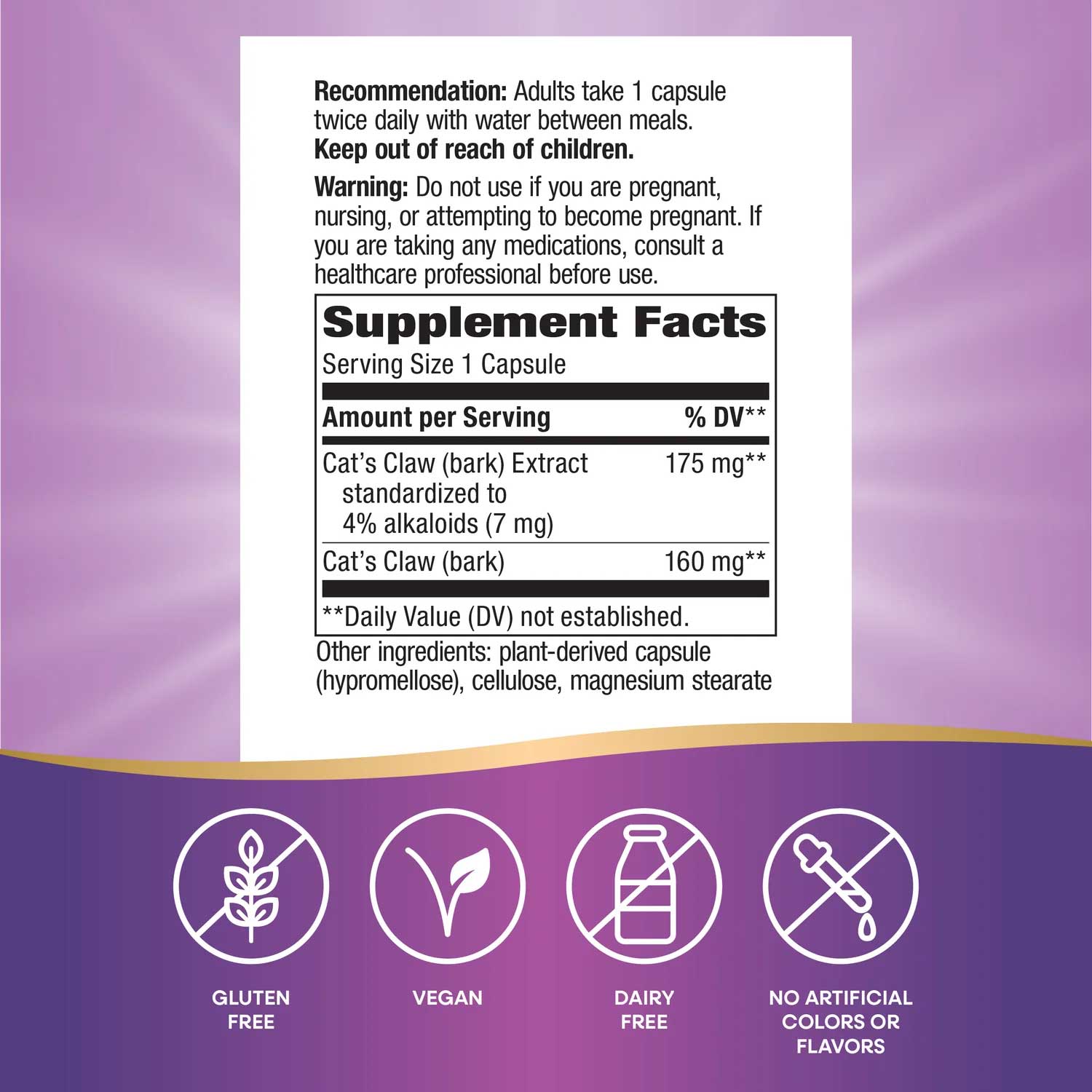 Nature's Way Cat's Claw Standardized Extract Ingredients