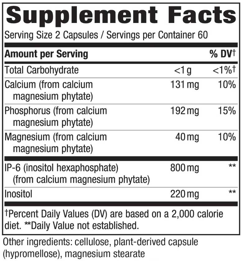 Nature's Way Cell Forté IP-6 & Inositol (Formerly Enzymatic Therapy Cell Forté IP-6 & Inositol) Ingredients