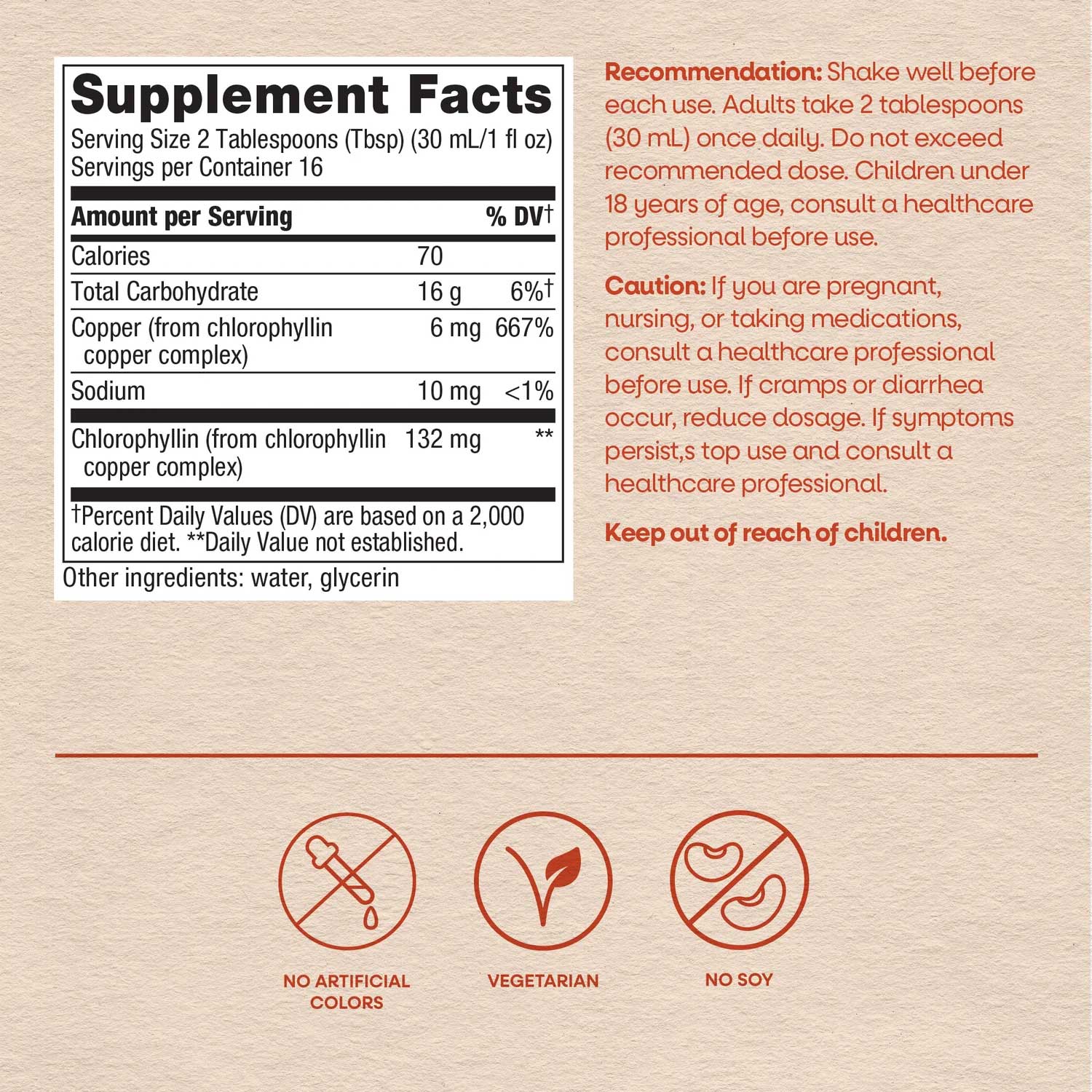 Nature's Way Chlorofresh Liquid (Unflavored) Ingredients