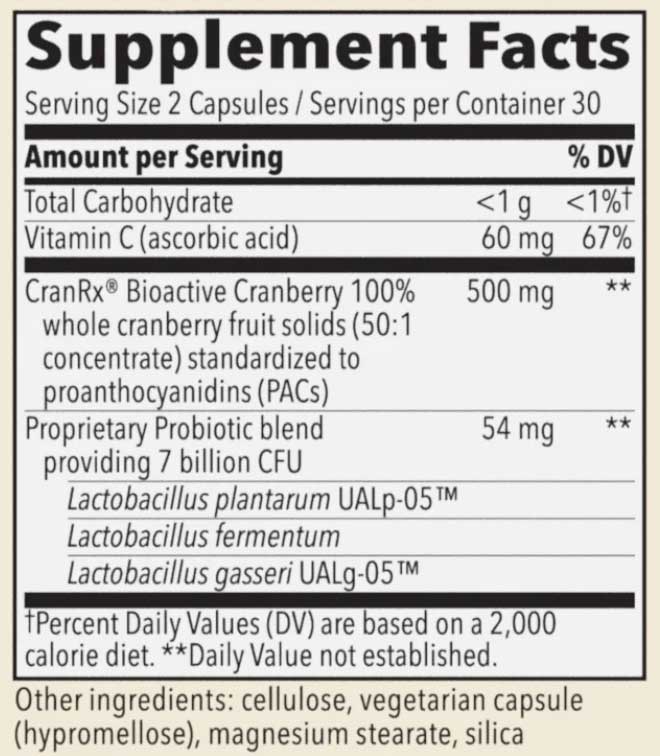 Nature's Way CranRx Women's Care with Probiotics Ingredients
