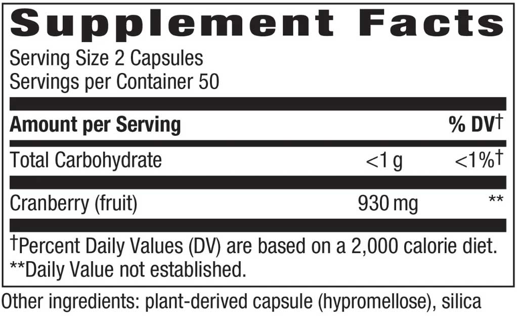 Nature's Way Cranberry Fruit Ingredients