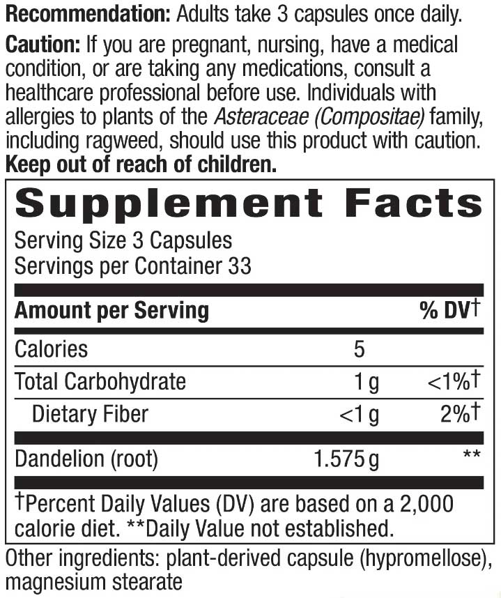 Nature's Way Dandelion Root Ingredients