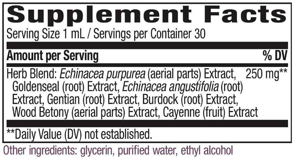 Nature's Way Echinacea Goldenseal Alcohol Free Ingredients